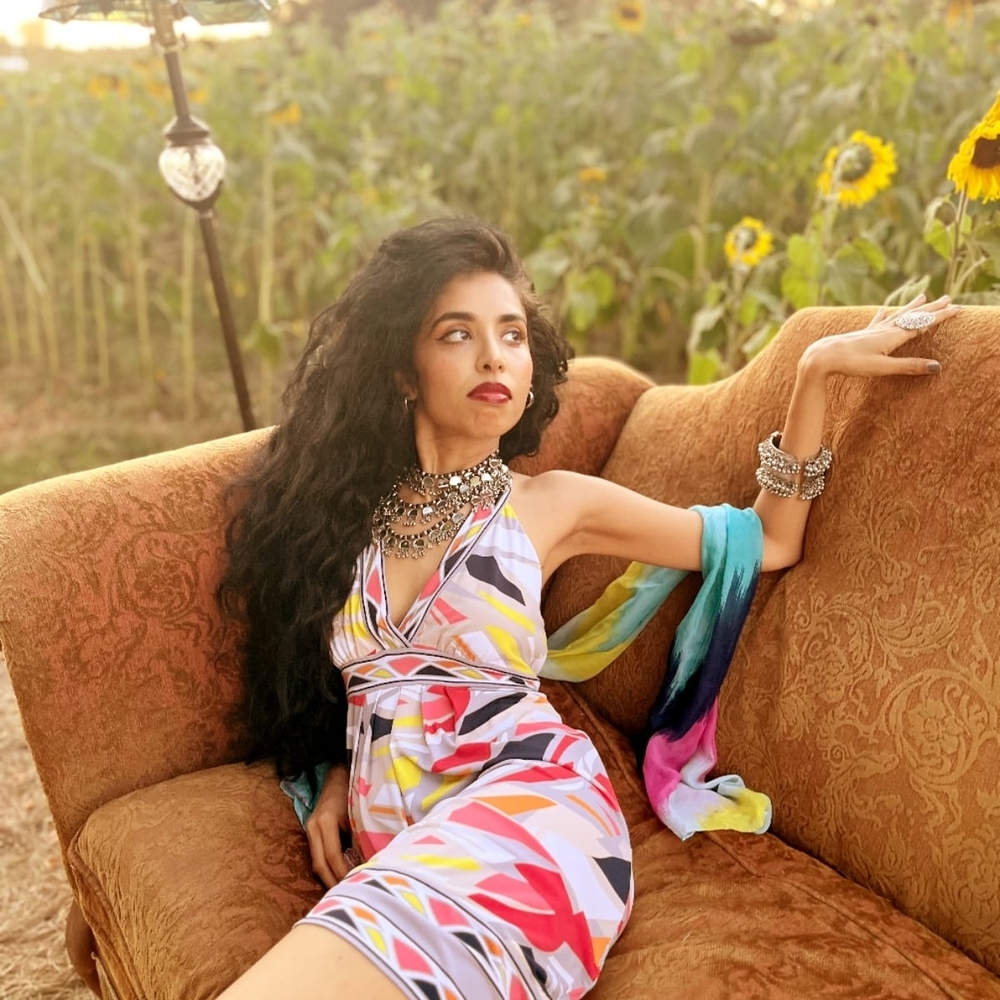 Colorful Halter Mini Dress with Abstract Print